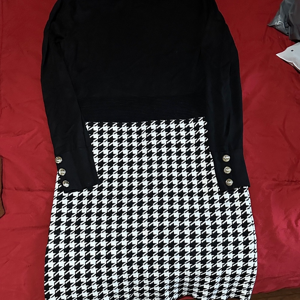 Karl Lagerfeld Black and White Houndstooth Dress